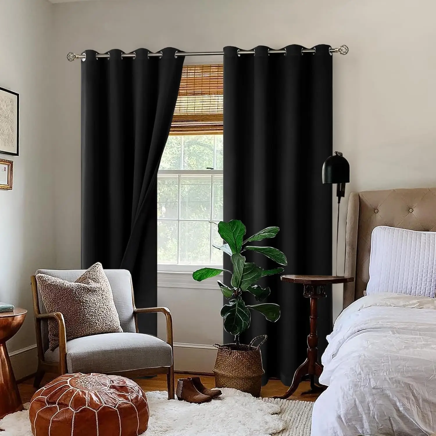 

Bgment Black Blackout Curtains 96 Inches Long 2 Panels Set For Living Room, Thermal Insulated 100% Light Blocking Curtains &