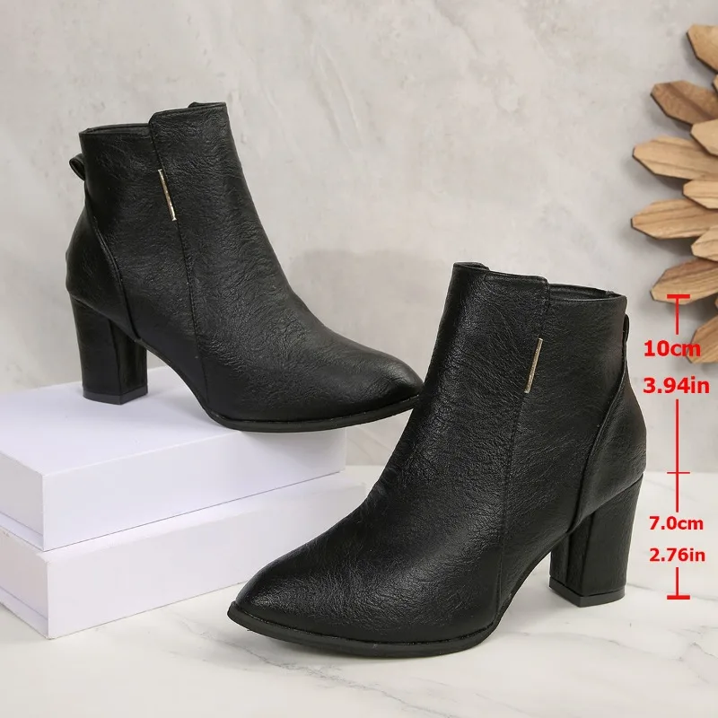 

Простые ботильоны на каблуке со вставками, новые зимние женские туфли больших размеров с острым носком и боковой молнией, не уставшие ноги на блочном каблуке