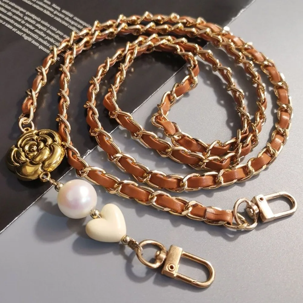

Pearl Mobile Phone Diagonal Lanyard Camellia Metal Chain Crossbody Phone Rope Long Anti Lost Mobile Phone Strap