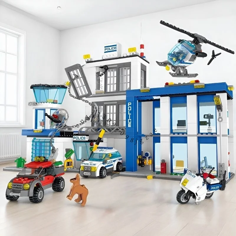 

MOC compatible with the city series General Police Department police Car helicopter boy assembling educational building bl