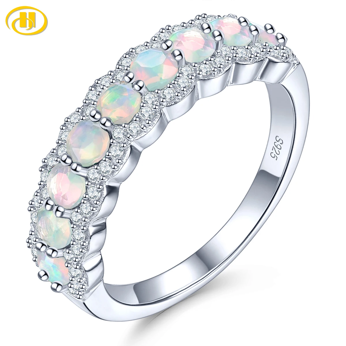 Natural White Opal Sterling Silver Women's Rings 0.6 Carats Genuine Faced Opal Classic Fine Jewelry Design S925 Birthday Gifts