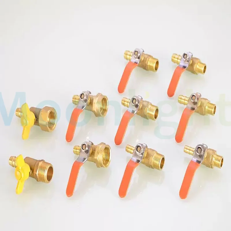 Butterfly Handle Brass Barbed Ball Valve 1/8 3/8\'\' 1/4 Male Female Thread Connector Joint Copper Pipe Fitting Coupler 8/10/12mm