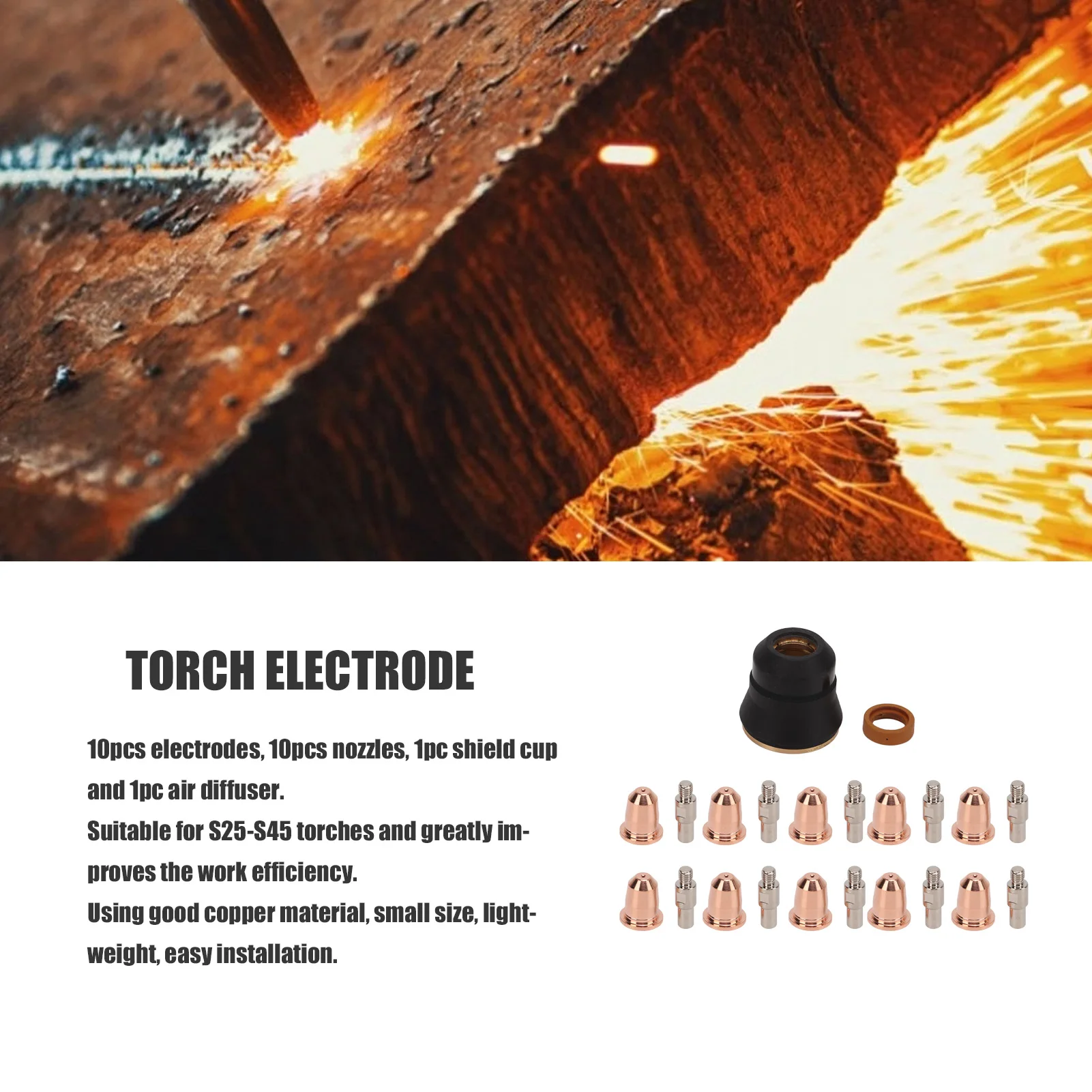 

Plasma Torch Consumables, 22Pcs Plasma Cutter Consumables Electrode Nozzle Shield Cup Torch Cutting Accessory