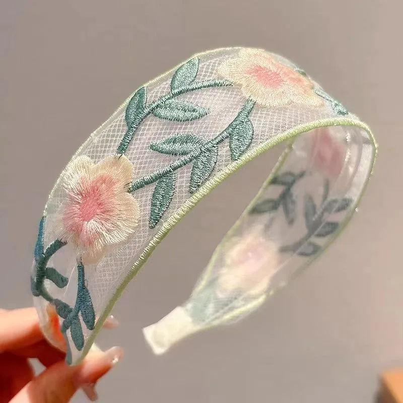 1/3pcs Elegant Chiffon Embroidery Flower Hairband – Sweet Floral Headband Turban Hoop for Women Fashion Hair Accessories image 3