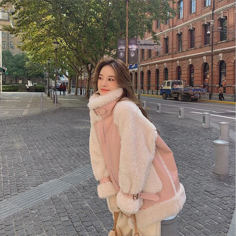 2023 Autumn Winter Women\'s Jacket Plush Leather Fur Integrated Thickened Warm imitation lamb wool Coats Korean Winter Clothes