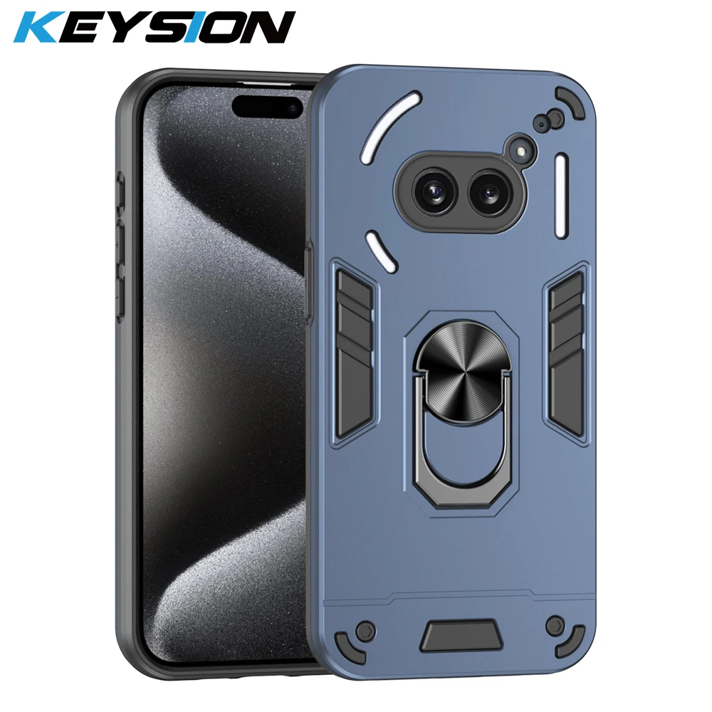 KEYSION Shockproof Armor Case for Nothing Phone 2A Plus Silicone+PC Camera Protection Ring Stand Phone Cover for Nothing Phone2A