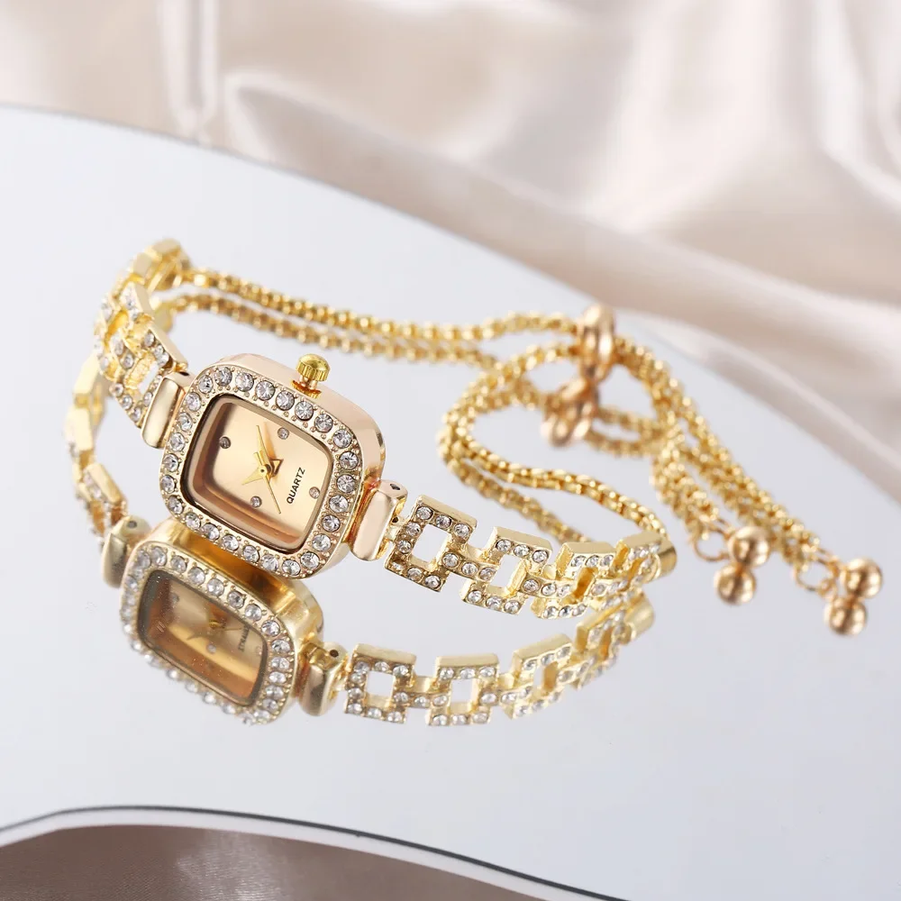 

Luxury Women's Diamond Square Watch Elegant Quartz Bracelet Watch Fashion Gold Stainless Steel Dress Watch Gift Reloj Mujer