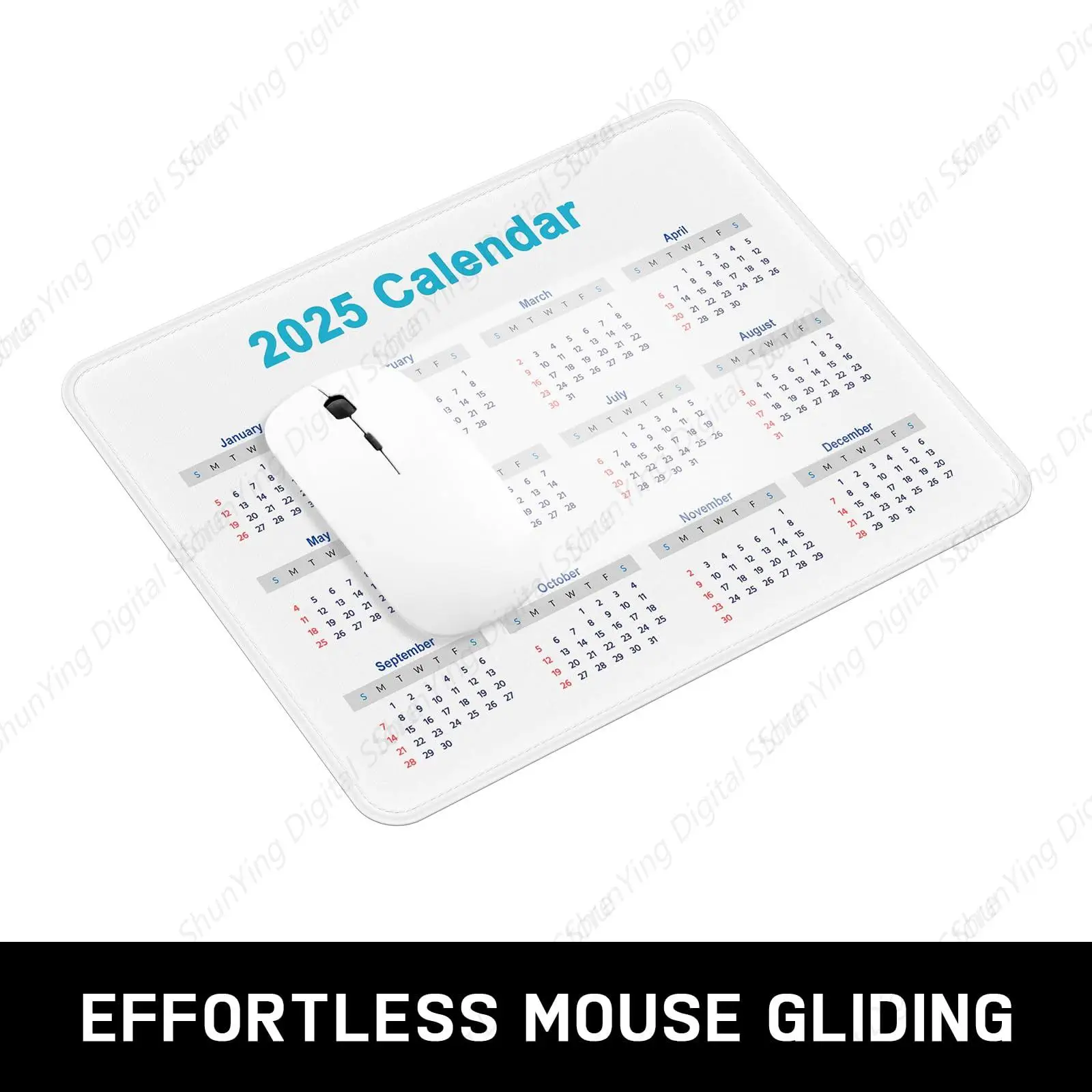 Tapis de souris antidérapant, 25x30cm, pour ordinateur portable et de bureau, calendrier 2025, nouvel an