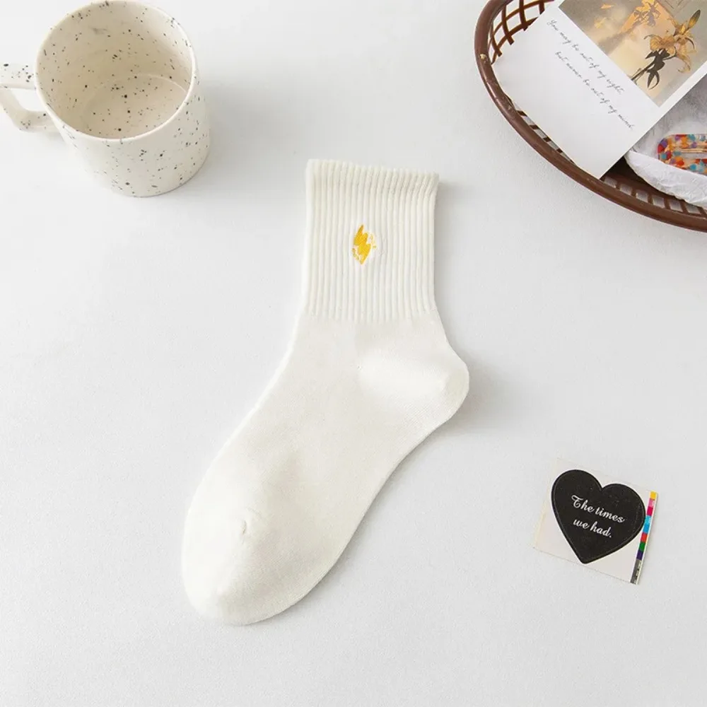 Spring and Summer Socks Japanese Medium Length Sock Pure White Cotton Weather Style Embroidered Socks for Women Calcetines Mujer