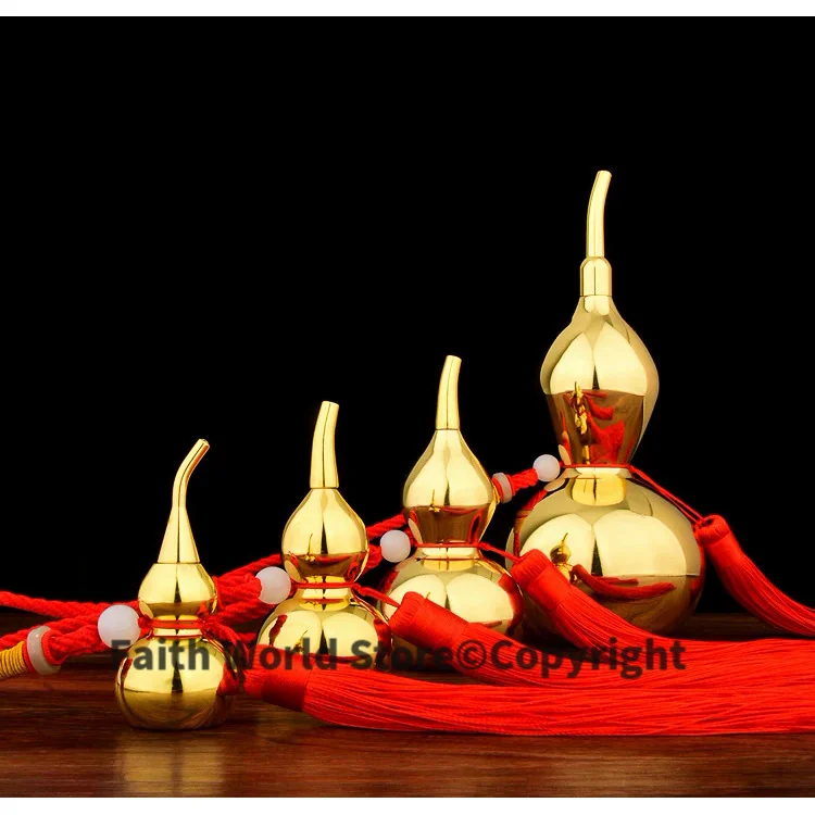 18CM Large TOP Business gift efficacious fortune Mascot Money Drawing FENG SHUI lucky gilding copper cucurbit gourd statue