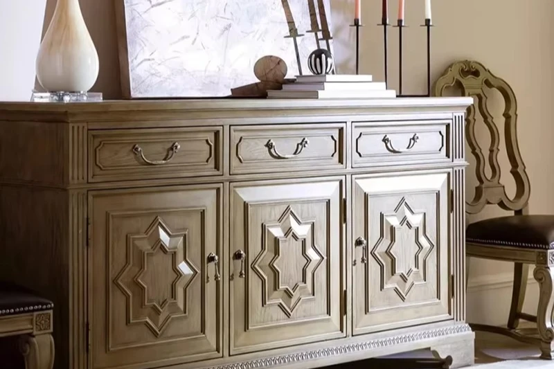 Modern Vintage Restaurant Wall Mounted Solid Wood Carved Sideboard Media Console Home Furniture Console