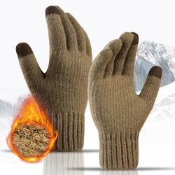 Winter Warm Gloves Men Outdoor Sports Ski Running Cycling Knitted Plush Cold Resistance Non-Slip Motorcycle Touch Screen Gloves