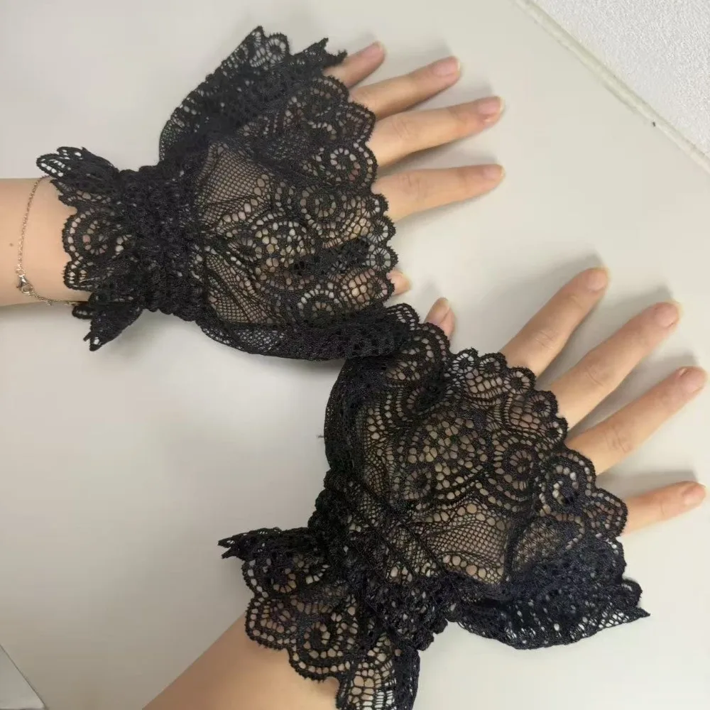 Vintage Ruffles Pleated Detachable Cuffs Ruched White Lace Fake Sleeves Cuff Hand Wrist Cuffs Fake Flared Sleeves Wedding Decor