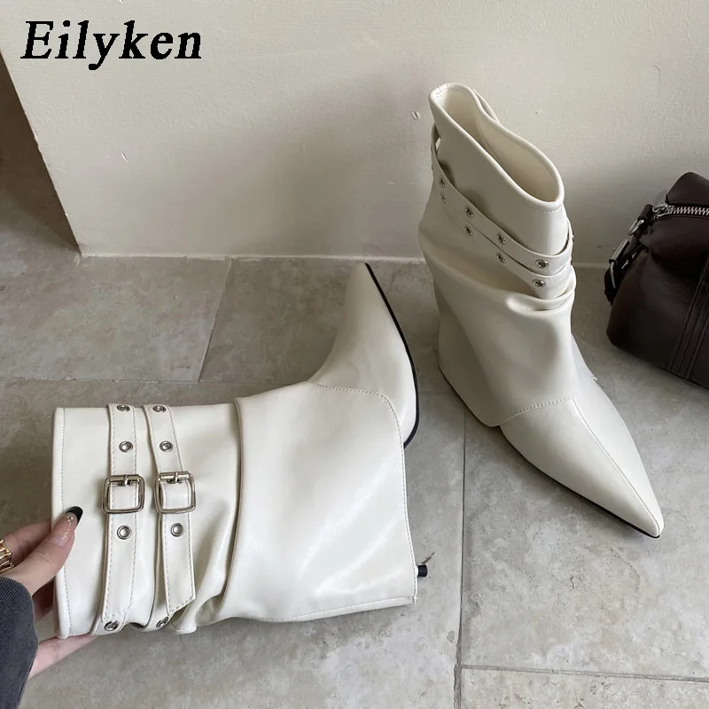 Eilyken Sexy Thin High Heels Pointed Toe Woman Ankle Boots Designer Narrow Band Buckle Strap Stripper Party Shoes