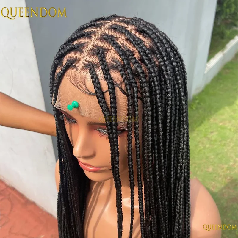 

36 "синтетические полные парики фронта шнурка с детскими волосами, коробка без узлов, плетеные парики для чернокожих женщин, косы, африканские парики