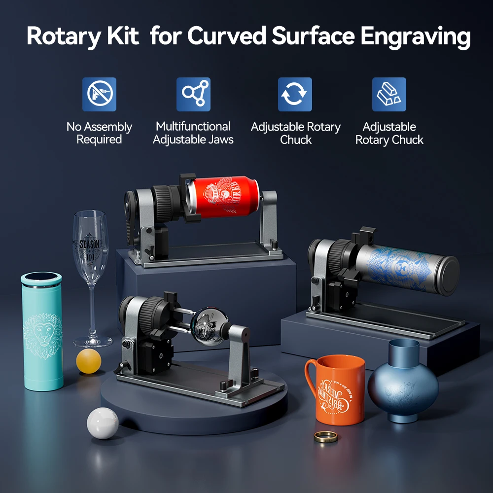 Woxcker Rotary Roller Chuck 180° Rotating & Horizontal Flip Angle Base For Laser Engraver Machine