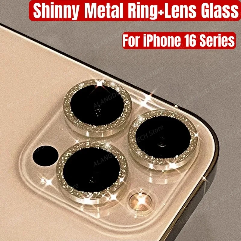 2-3Pcs Shinny Camera Lens Protector For IPhone 16 15 Pro Max 14 Plus 12 13 Mini Metal Ring Tempered Glass Back Lens Cap