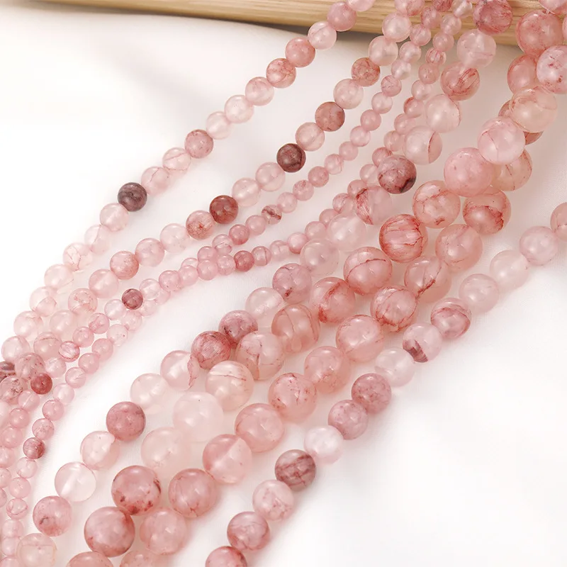 Strawberry Powder Crystal Round Beads DIY Handmade Loose Beads For Bracelet Necklace Earring Jewelry Accessories Material