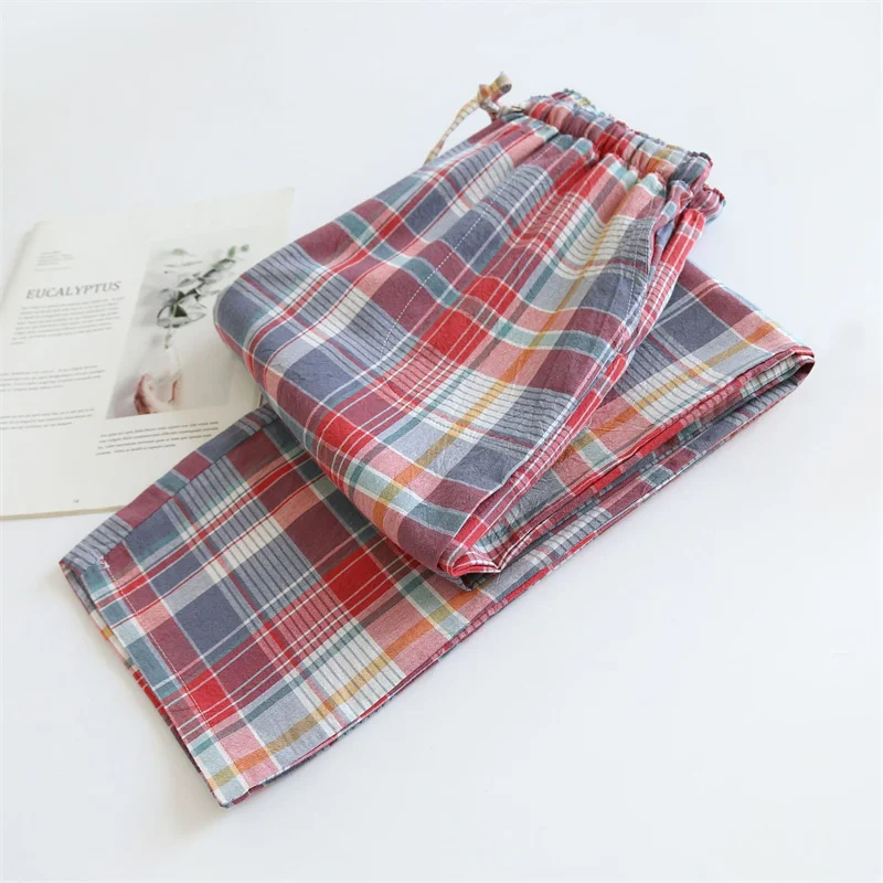 Washed Cotton Casual Plaid Women Sleeping Pants Pure Cotton Loose Home Pant Spring Autumn Sleepwear Nightwear Pajamas Trousers