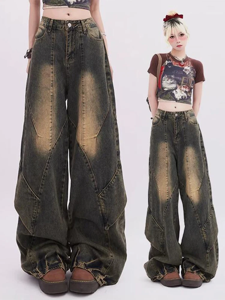 

Women's Vintage Blue Baggy Jeans Harajuku Japanese 2000s Style Aesthetic Streetwear Denim Trousers Y2k Jean Pants Trashy Clothes