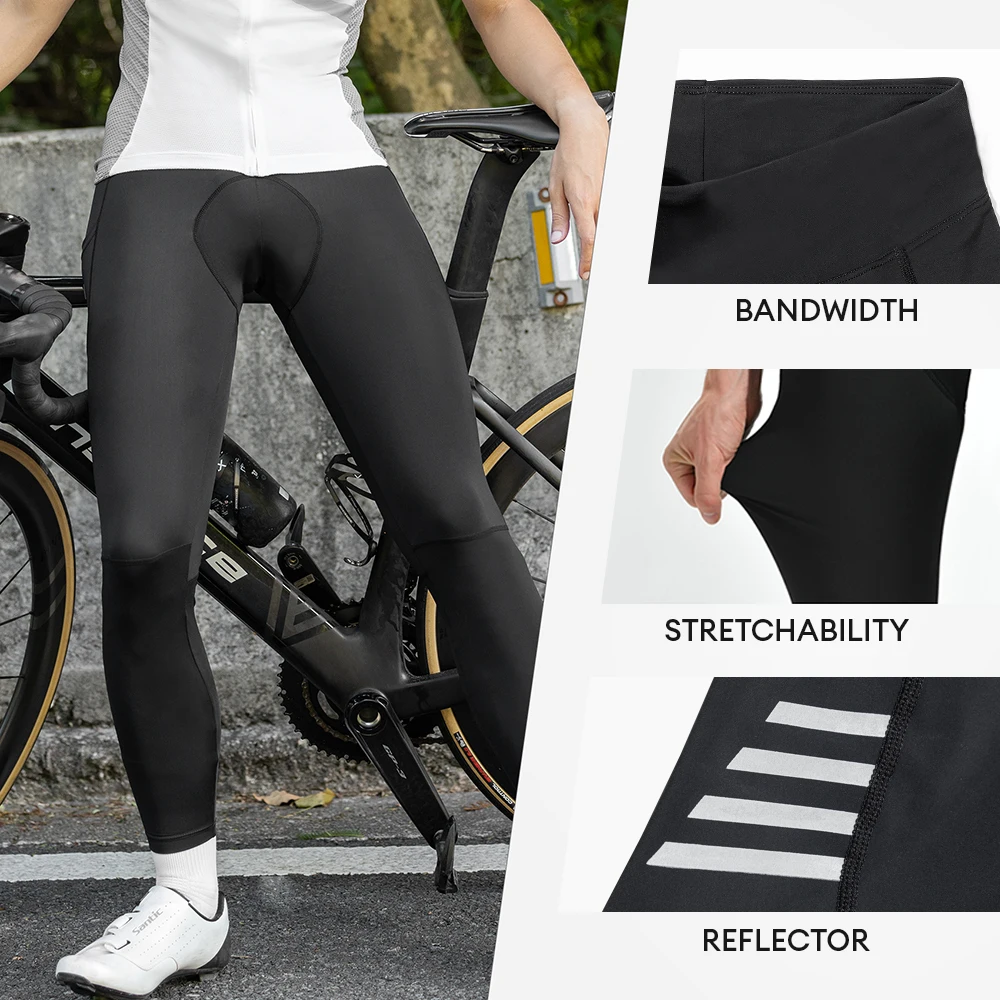 Santic Men\'s Cycling Pants Summer Outdoor Biking Breathable Tights Windproof Reflective MTB Long Pants Sport Trousers Asain Size