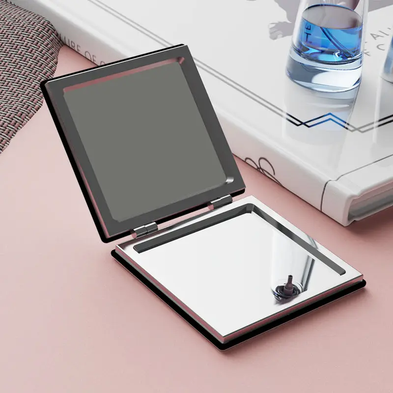 مرآة صغيرة مخصصة على الوجهين، مرآة مكياج محمولة، مرآة جيب مضحكة، مرآة جيب صغيرة قابلة للطي