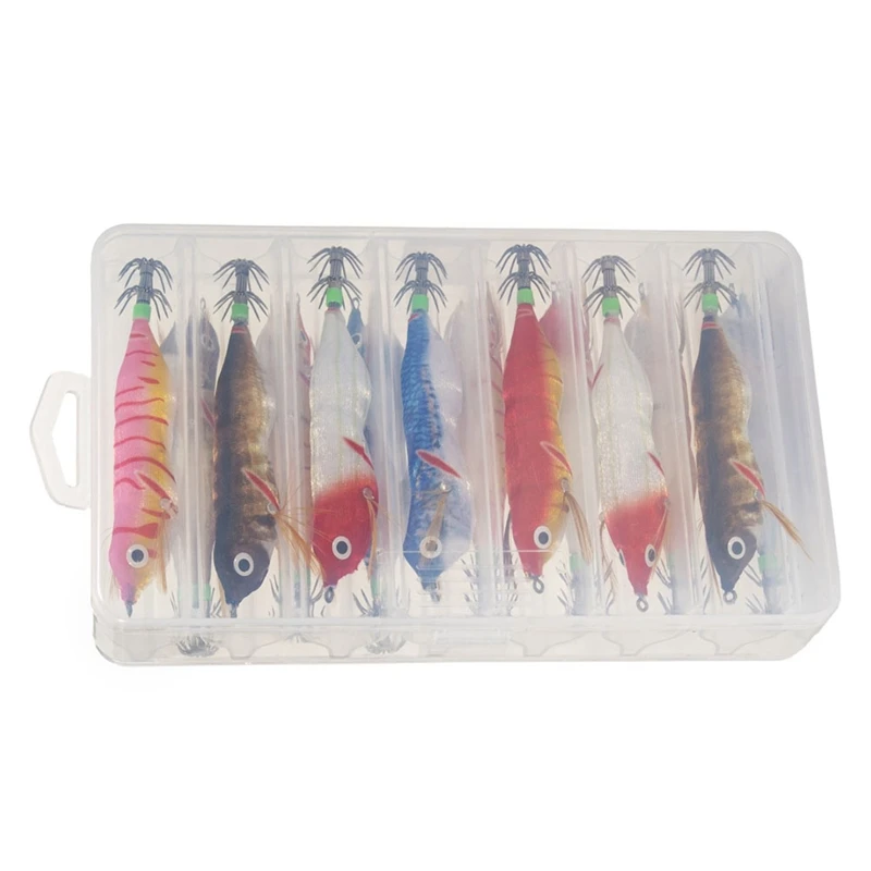 

Squid Fishing Birds With Hook Wood Shrimp Bait Wobbler Jigs Fishing Squid Jigging Lure Turlutte Squid With Light Kits