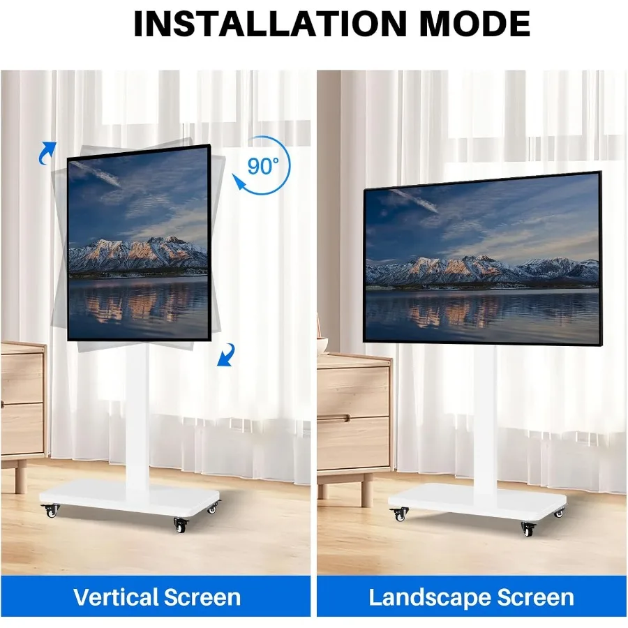 حامل تلفزيون محمول بارتفاع قابل للتعديل لأجهزة التلفاز مقاس 32 إلى 65 بوصة في وضع الصورة أو المناظر الطبيعية مثالي لغرفة المعيشة أو B #3