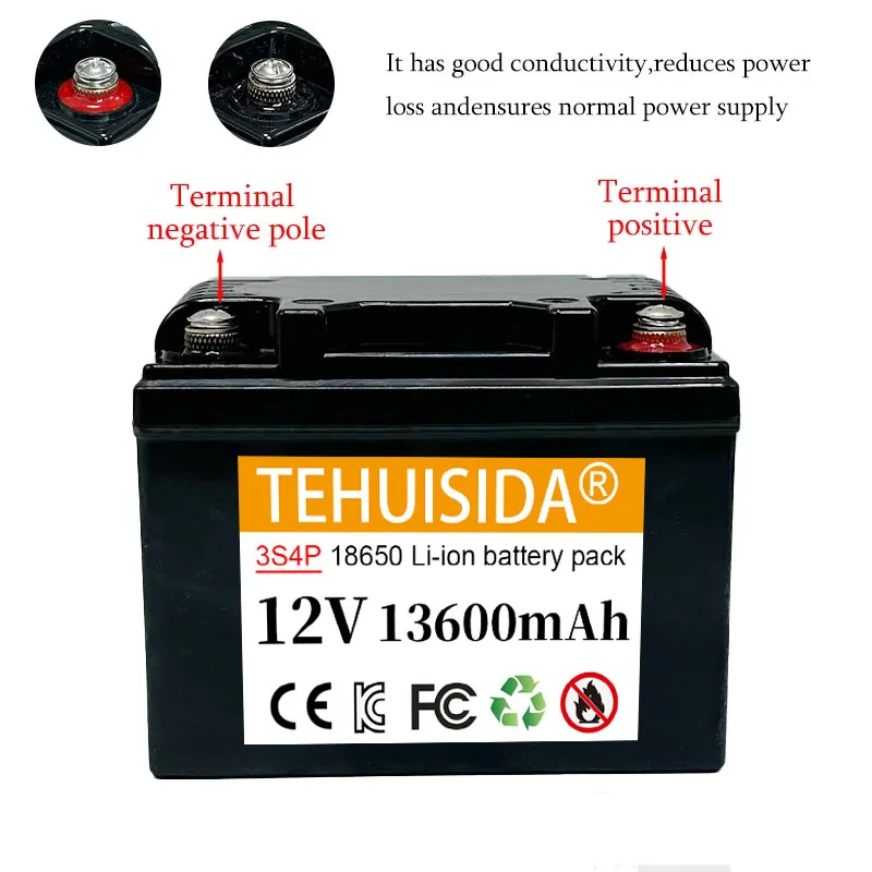 18650 battery 12V 13600mAh rechargeable lithium battery pack 3S4P with BMS suitable for emergency lights children's car 12.8V