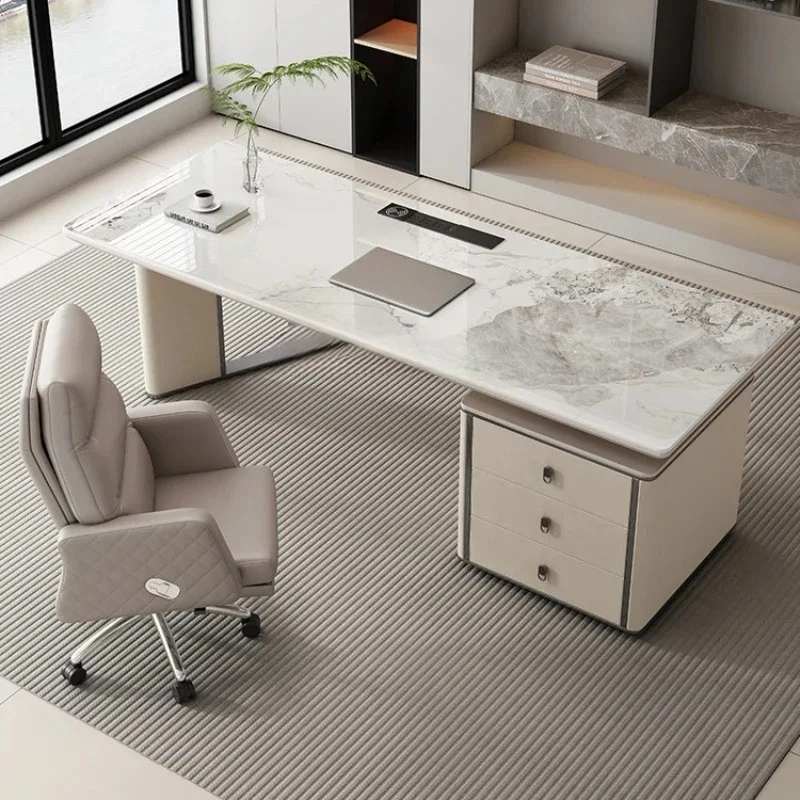 

Light Luxury Stone Plate Desk Modern Minimalist Study Home Office Computer Desk Consultation Table