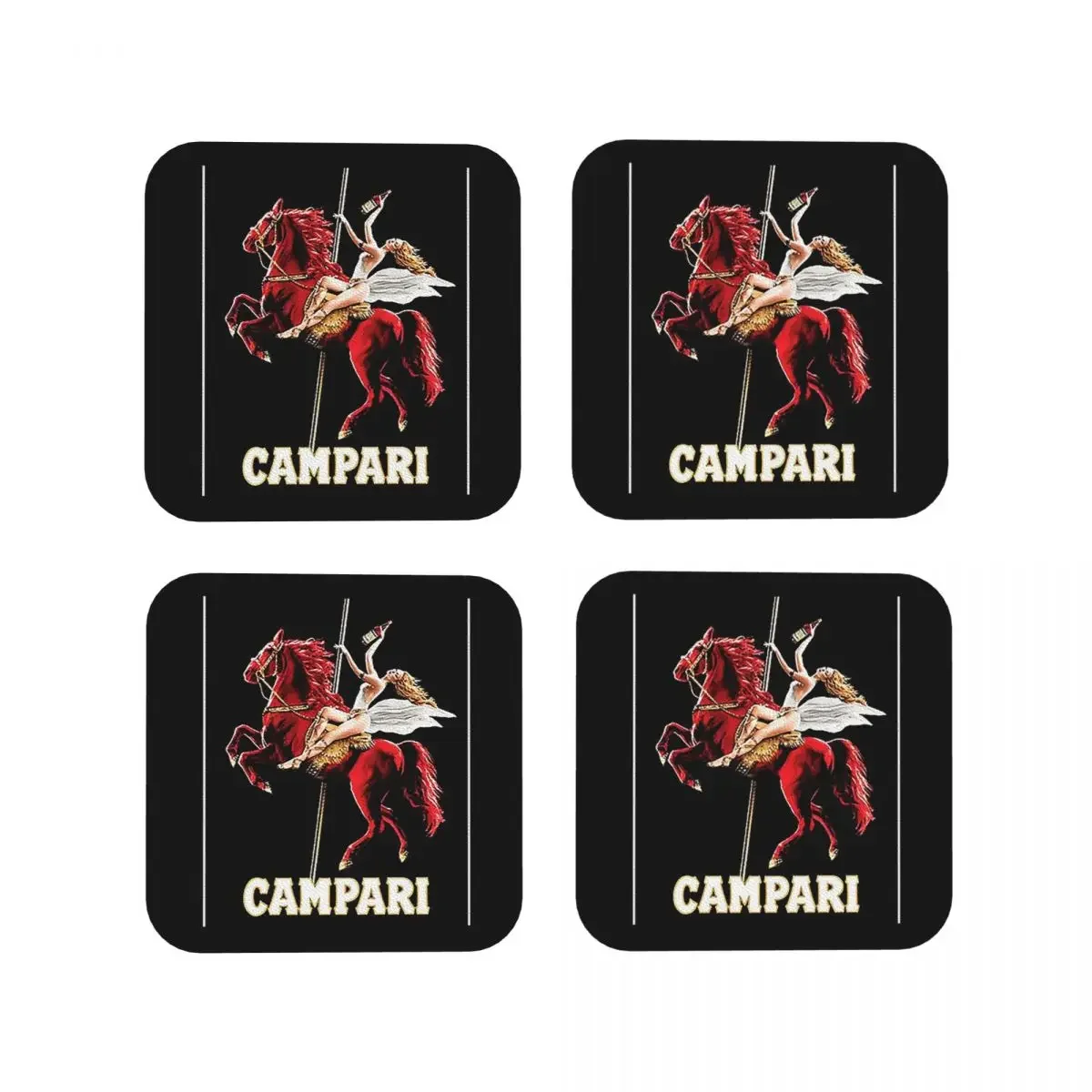 Campari Wine And Liquor Spirits Red Horse Art Coasters Kitchen Placemats Cup Coffee Mats For Decor Home Tableware Pads Set of 4