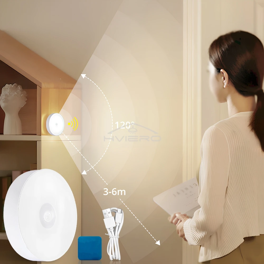 1/2/3/4/5/6/PCS Round Rechargeable Led Night Light Motion Sensor Smart Bedroom Decorative Wall Lamp for Home Illumination 8Led