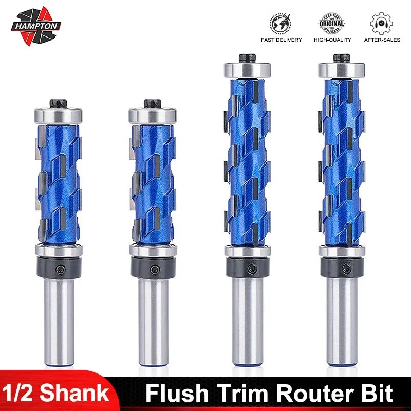 

HAMPTON Milling Cutter 12mm 1/2" Shank Flush Trim End Mill Solid Carbide Spiral Double Bearing CNC Router Bit for Wood