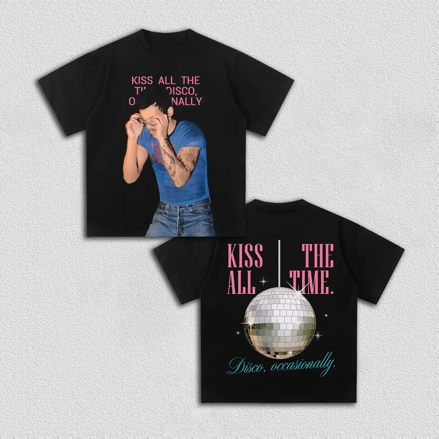 Harry Styles Kiss All The Time Disco Occasionally Disco Ball T-shirt Women Men Oversized Streetwear Y2K HS Tour Graphic T-shirts