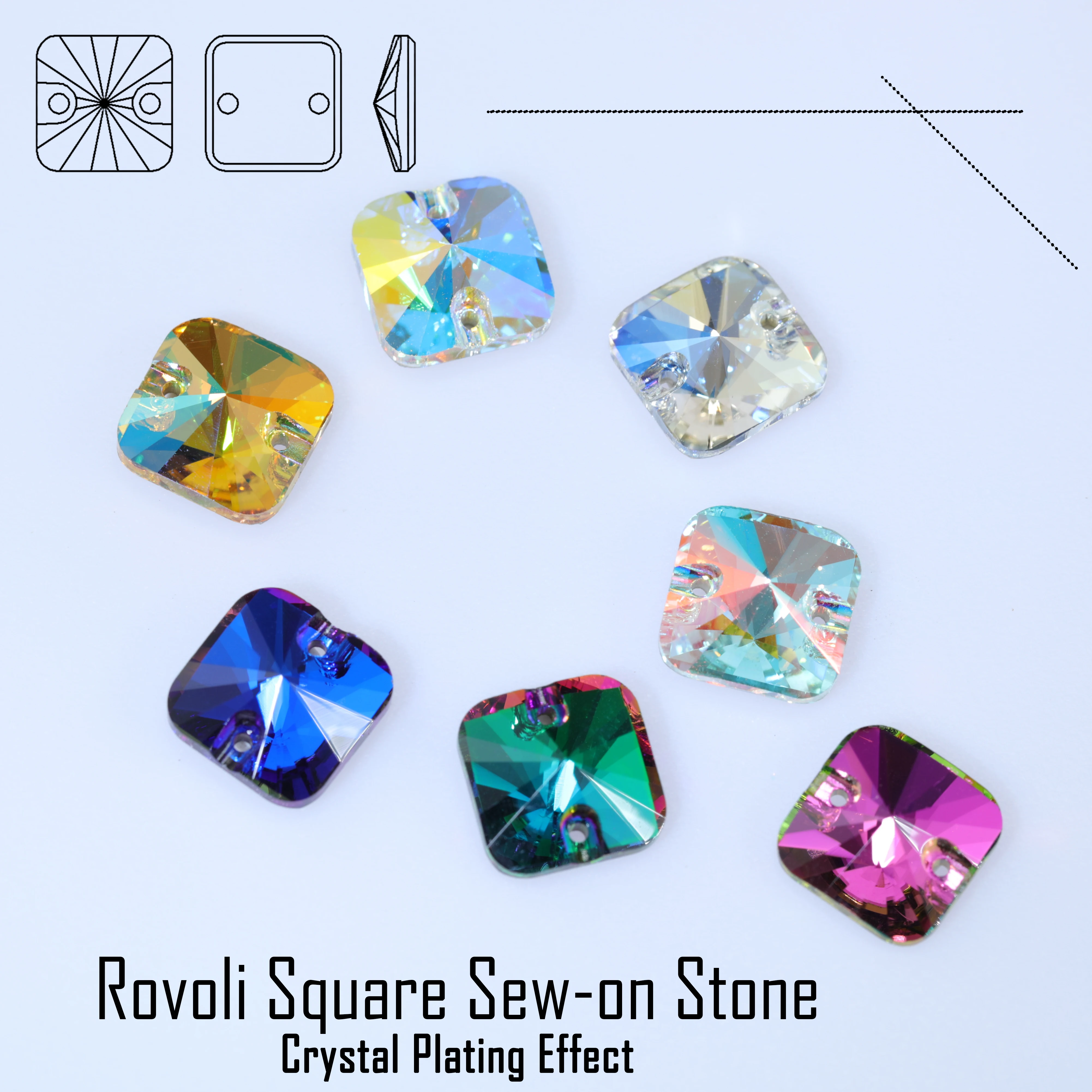 Rivoli Quadratischer Aufnähstein mit Kristalleffekt, Aufnähbare Strasssteine mit Flacher Rückseite für Kleidung, Taschen, Hochwertige Glaskristalle – Detail 1