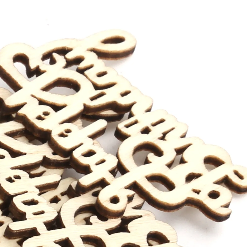20pcs Decorative Unfinished Wood Cutout Words Mini Size Hollow Cutout Wooden Ornaments Wooden Party Prop For Birthday Party