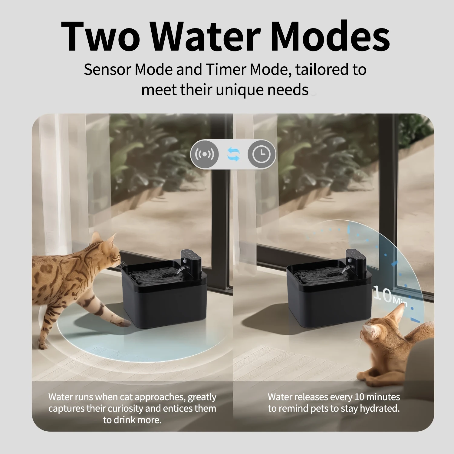 Wireless Drinking fountain for cat dog 2.2L Automatic Cat Water Fountain USB Pet Drinker Battery & Sensor 2 in 1 Dispenser