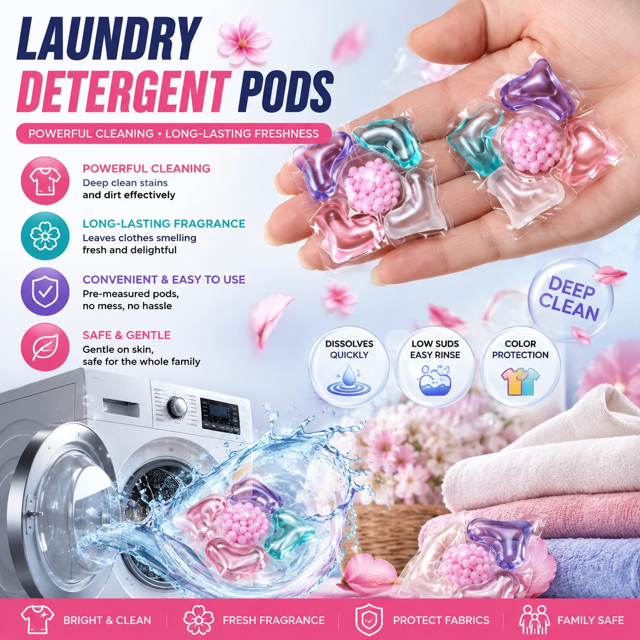 Home Fragrance Liquid - 5‑in‑1 Scented Laundry Washing Pods 30/50Pcs