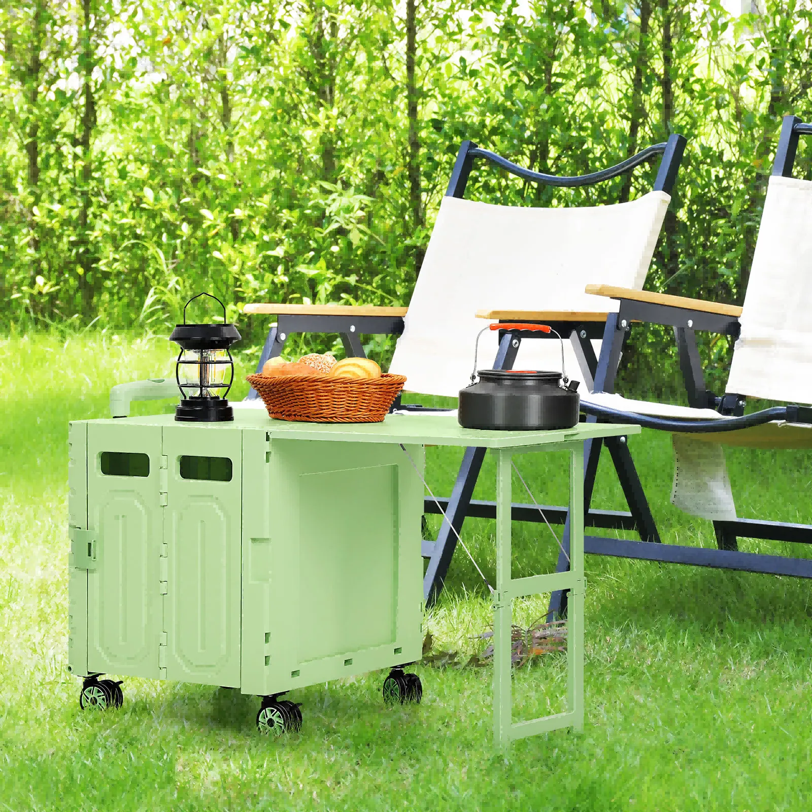 

Foldable Utility Cart - Collapsible Camping Table & Rolling Shopping Hauler