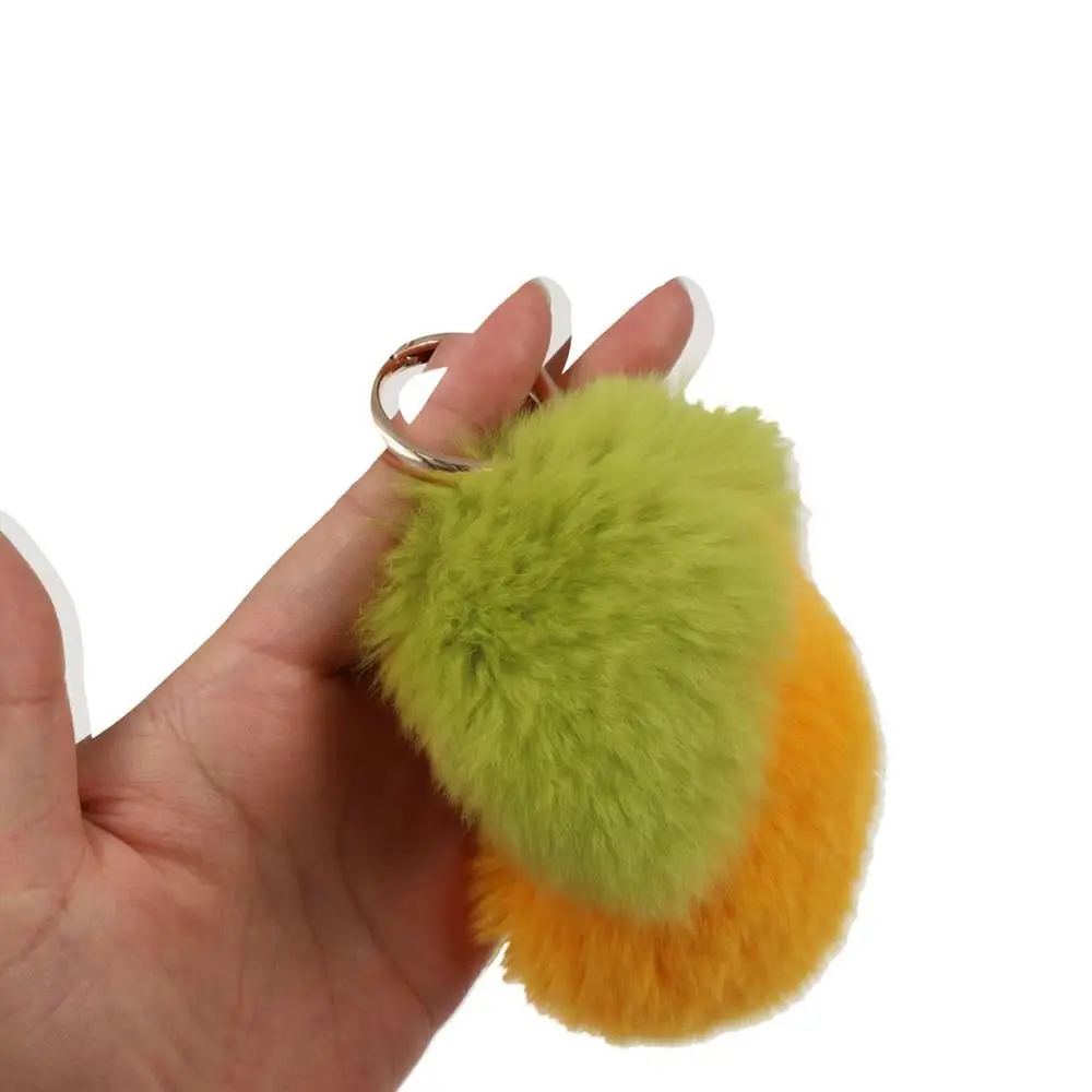 Schoolbag Rex Rabbit Fur Mango Keychain Cute Sweet Fluffy Soft Rabbit Fur Keyring Fruit Furry Doll Plush Ball Pendant Backpack