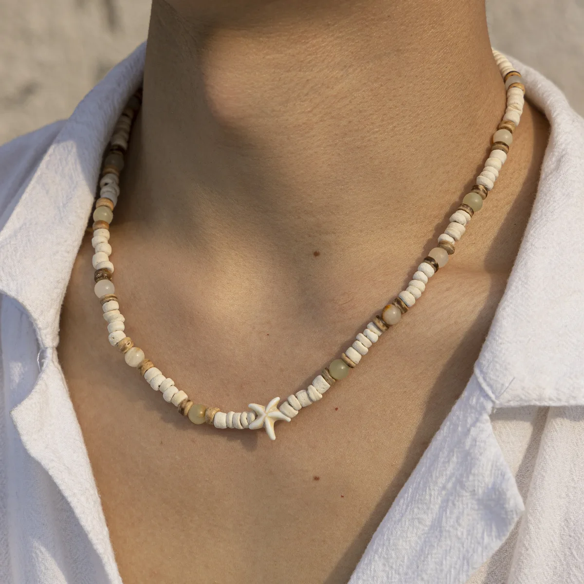 Männer Sommer Kokosnussschale Naturstein Perlen Halskette Hip Hop Retro Kette Halskette Böhmischen Schmuck Trendy Accessoires