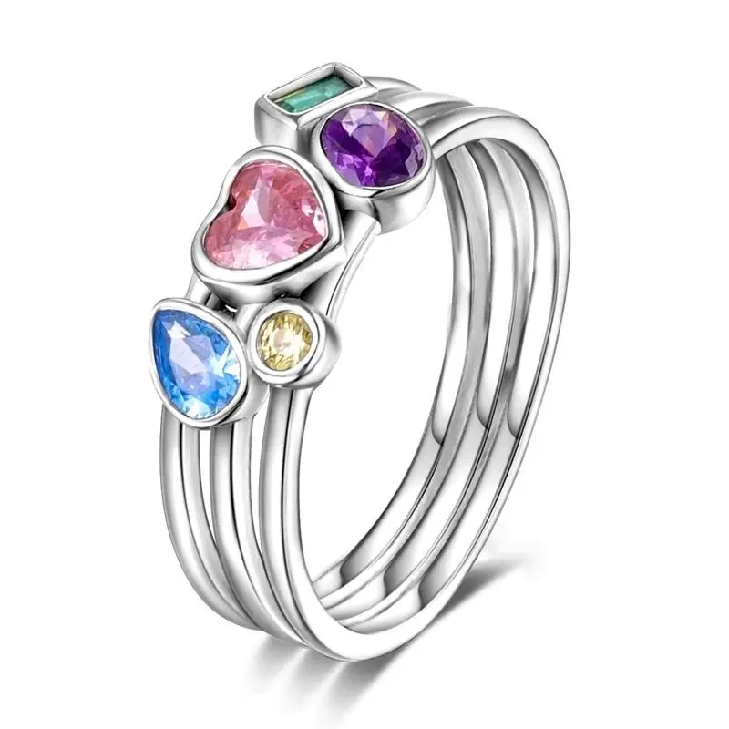 925 Sterling Silver Rainbow Colorful Zircon Closed Ring For Women Valentine\'s Birthday Fine Gifts Wedding Jewelry Accessories