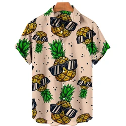 Summer Hawaiian Shirts Fruit 3D Print Shirt Boy Girl Fashion Pineapple Shirts Single-Breasted Short Sleeve Blouse Kids Clothing
