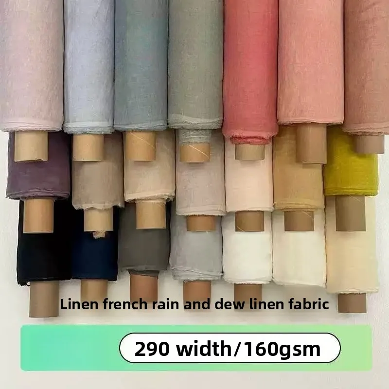 

290cm Wide French Rain and Dew Pure Linen Bed Sheets Quilt Cover Bedding Fabric By The Meter Washed Yarn-dyed 14 Pieces