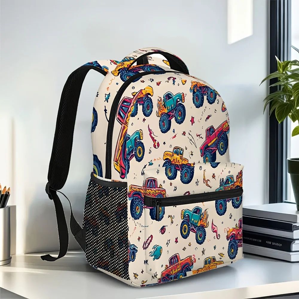 Monster Truck Parade Backpack Lightweight, Durable Zipper Closure with Multiple Compartments Ideal for Work and Weekend