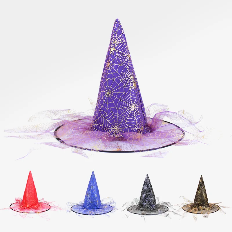 Halloween Witch Hat Mesh Spider Web Magic Witch Hat Party Decoration Props Ghost Festival Costume Accessories Halloween Headwear