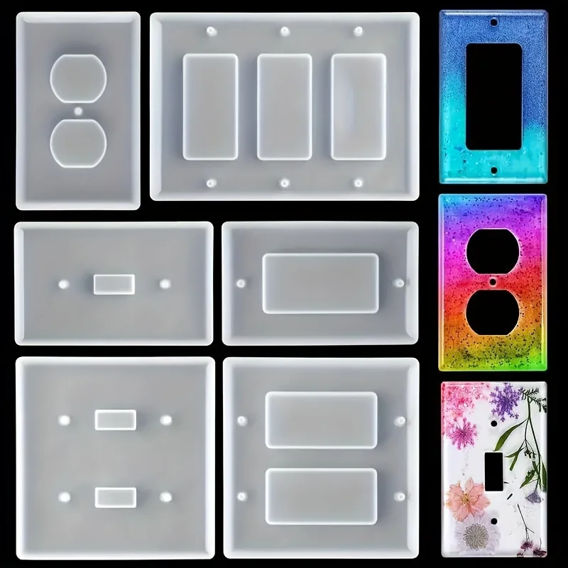6Pcs Resin Silicone Mold for Light Switch Covers, Standard Light Switch Cover Epoxy Resin Mold, Wall Panel Casting Mold, DIY Switch Cover, Socket Base, Home Decoration, Fun Home Decor, Ambiance, Cute, Leisure Life