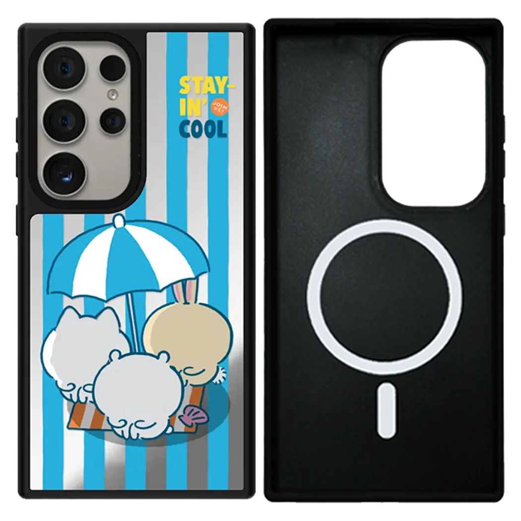 

Cute Vacation Doll Mirror Surface Black Border Magnetic Case for Samsung Galaxy S23 S24 S25 Ultra S25+ Plus Protective Shell