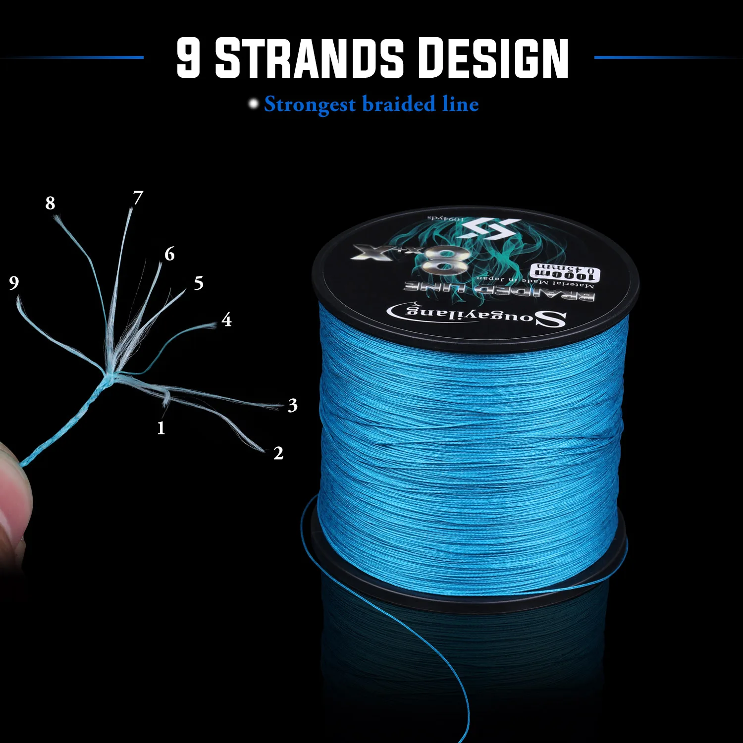 Sougayilang 9 Strands Strong PE Fishing Line Wires 300M 500M 1000M  Strong Abrasion Resistance Multifilament Fishing Line