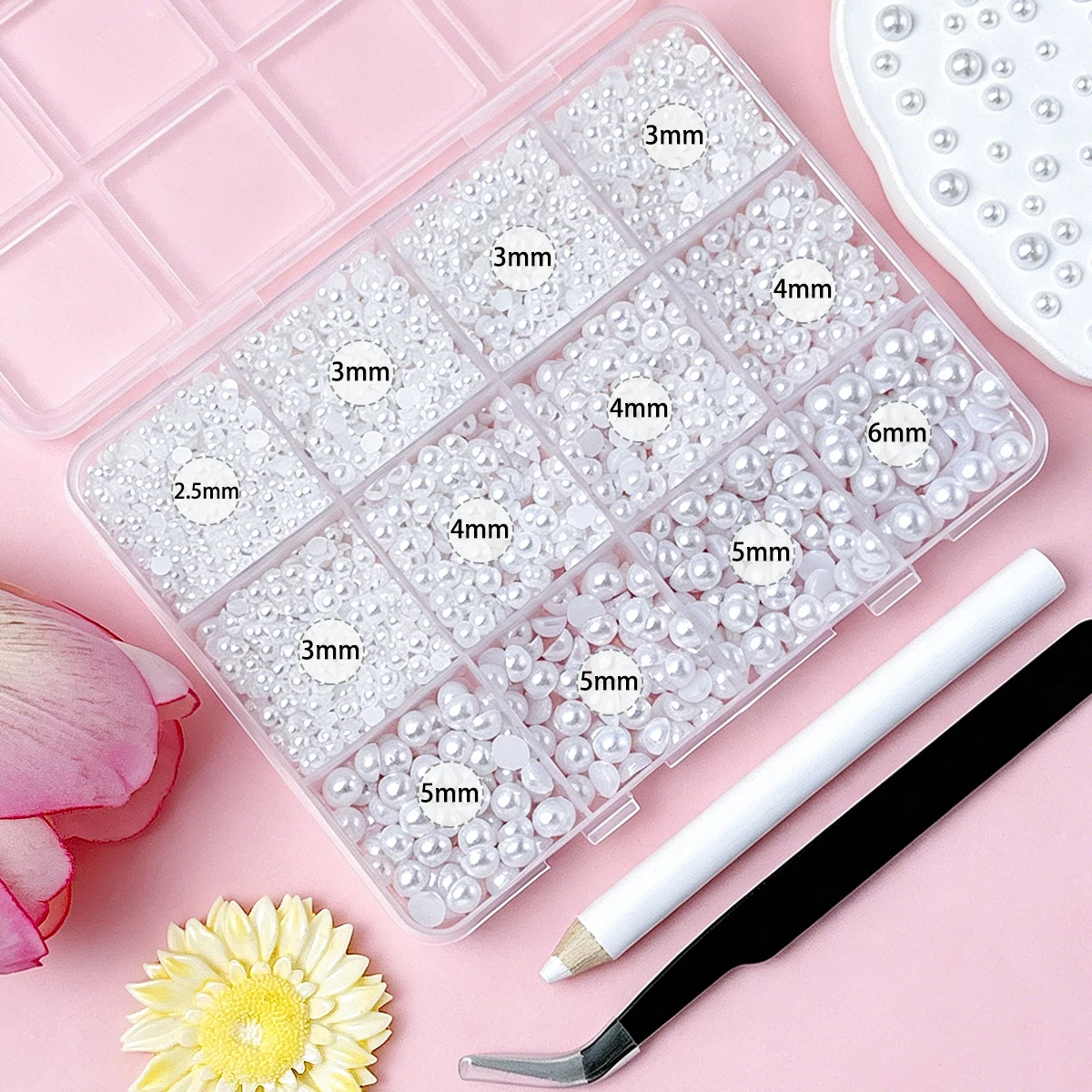 1Box Glossy Semi-circular Flatback Pearl Nail Art Accessories Multiple Sizes Solid Color Rhinestones Nail Charms DIY Clip Nails